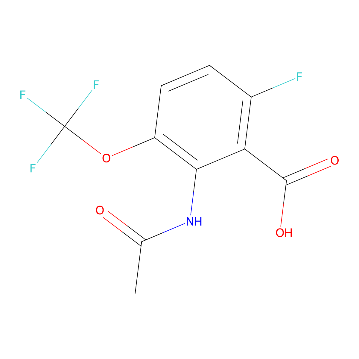 2-Acetamido-6-fluoro-3-(trifluoromethoxy)benzoic acid molecular structure, CAS 2803828-90-0