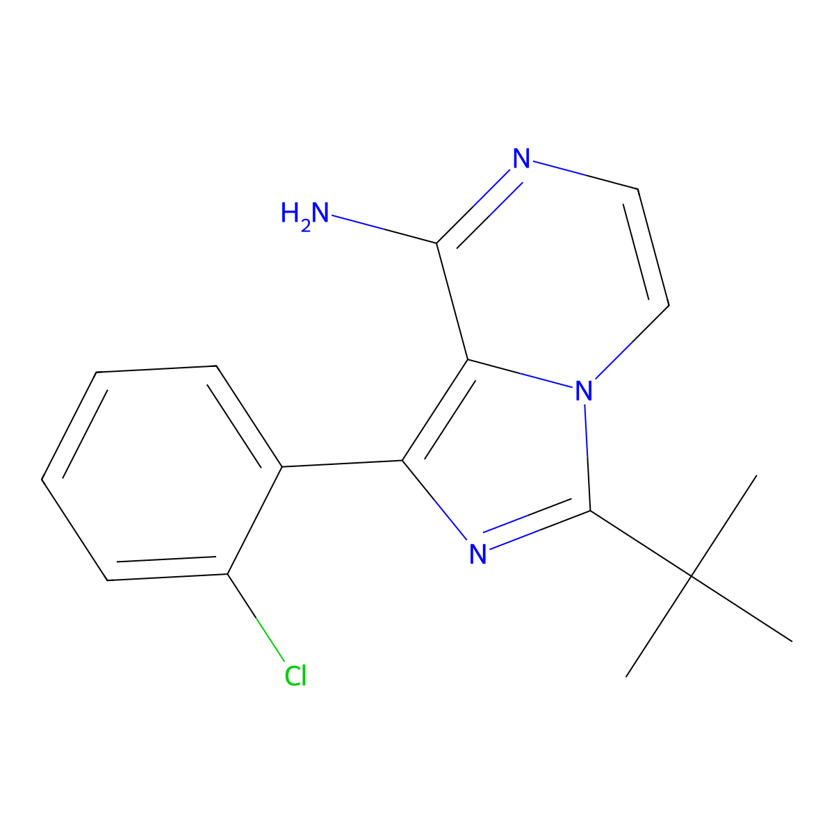 3-Tert-butyl-1-(2-chlorophenyl)imidazo[1,5-a]pyrazin-8-amine molecular structure, CAS 2803829-29-8
