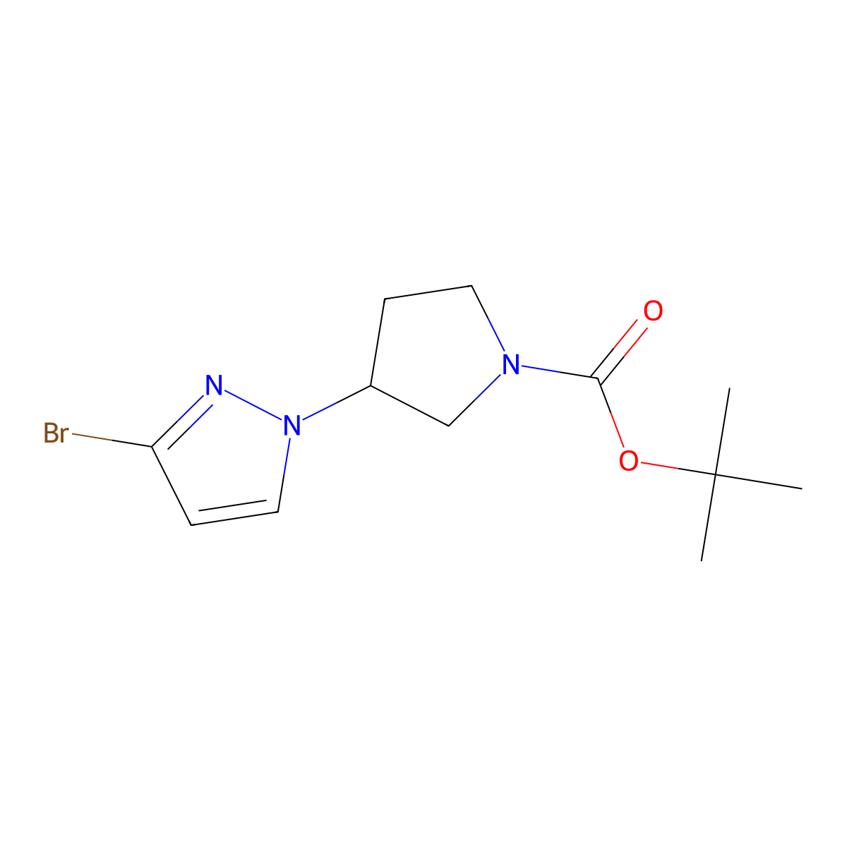 tert-butyl 3-(3-bromo-1H-pyrazol-1-yl)pyrrolidine-1-carboxylate molecular structure, CAS 2803829-46-9