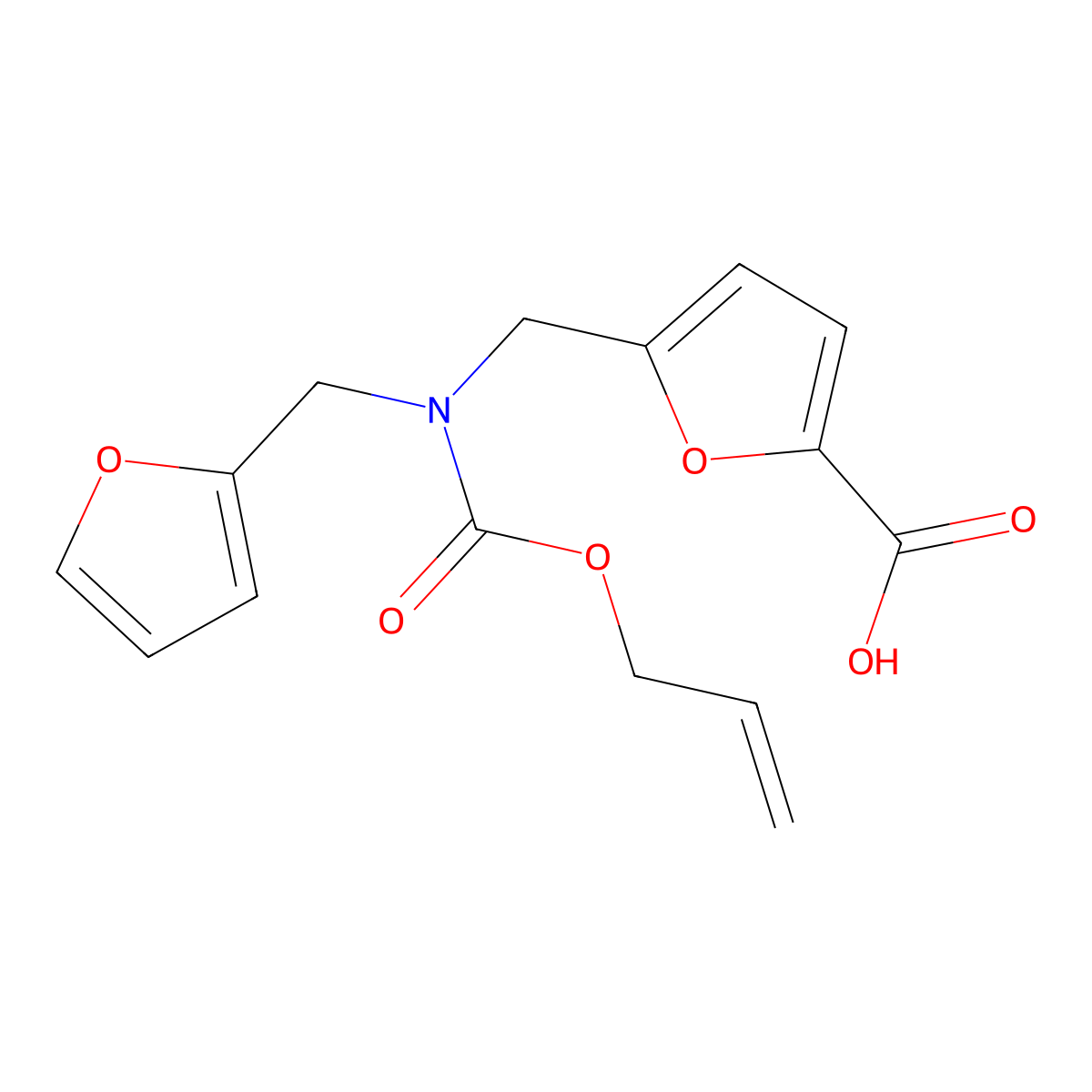 5-({[(Furan-2-yl)methyl][(prop-2-en-1-yloxy)carbonyl]amino}methyl)furan-2-carboxylic acid molecular structure, CAS 2803829-64-1