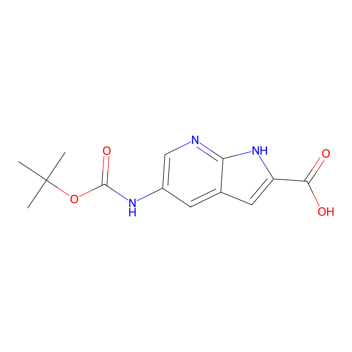 5-{[(tert-butoxy)carbonyl]amino}-1H-pyrrolo[2,3-b]pyridine-2-carboxylic acid molecular structure, CAS 2803833-43-2