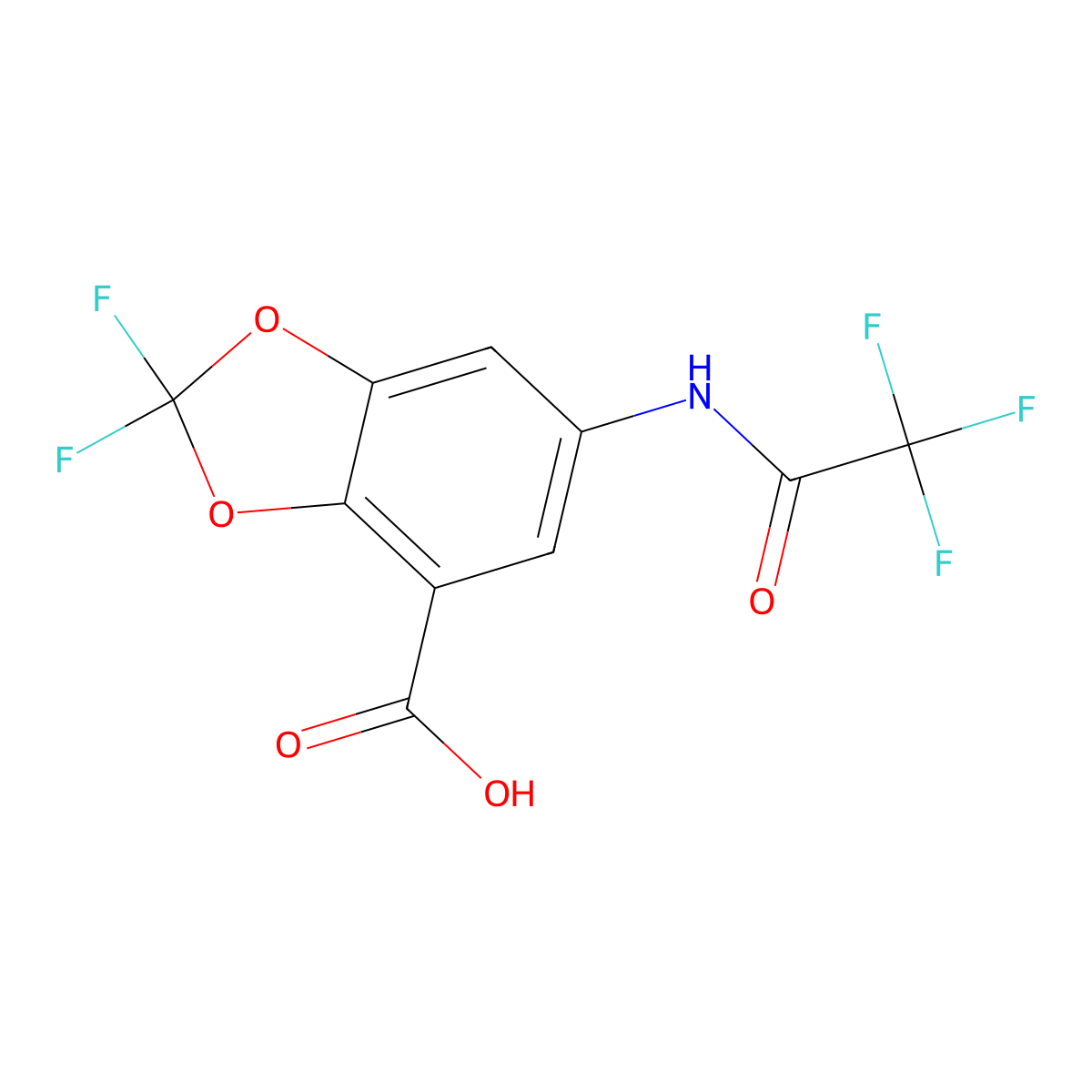 2,2-Difluoro-6-(2,2,2-trifluoroacetamido)-1,3-dioxaindane-4-carboxylic acid molecular structure, CAS 2803833-51-2