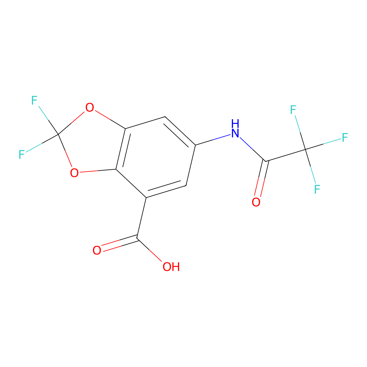 2,2-Difluoro-6-(2,2,2-trifluoroacetamido)-1,3-dioxaindane-4-carboxylic acid molecular structure, CAS 2803833-51-2