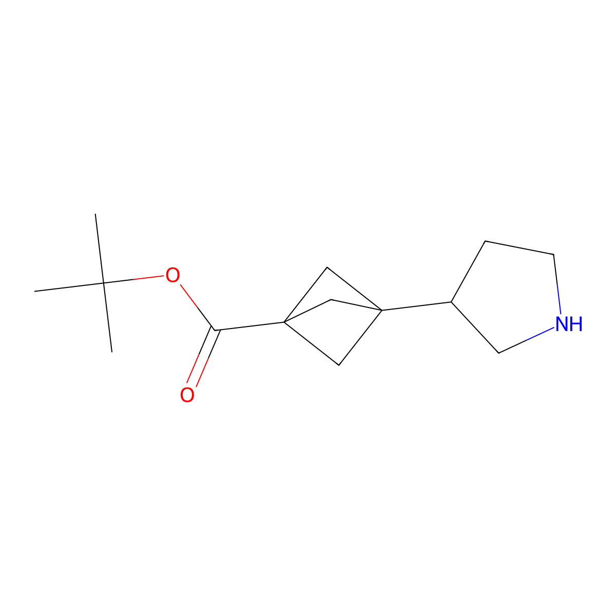 Tert-butyl 3-(pyrrolidin-3-yl)bicyclo[1.1.1]pentane-1-carboxylate molecular structure, CAS 2803833-52-3