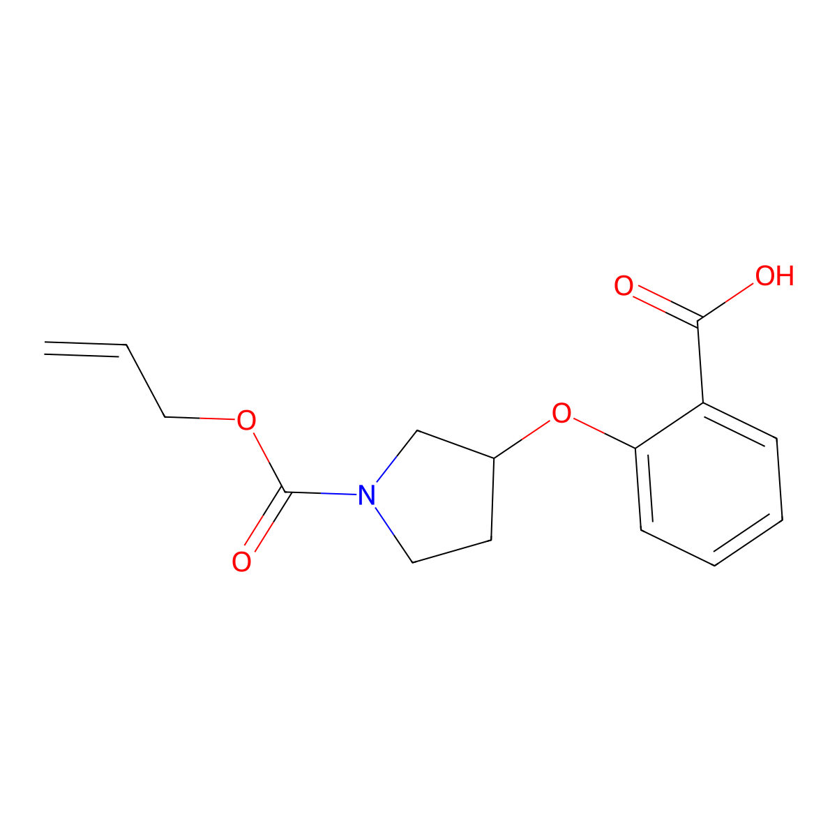 2-({1-[(Prop-2-en-1-yloxy)carbonyl]pyrrolidin-3-yl}oxy)benzoic acid molecular structure, CAS 2803833-61-4