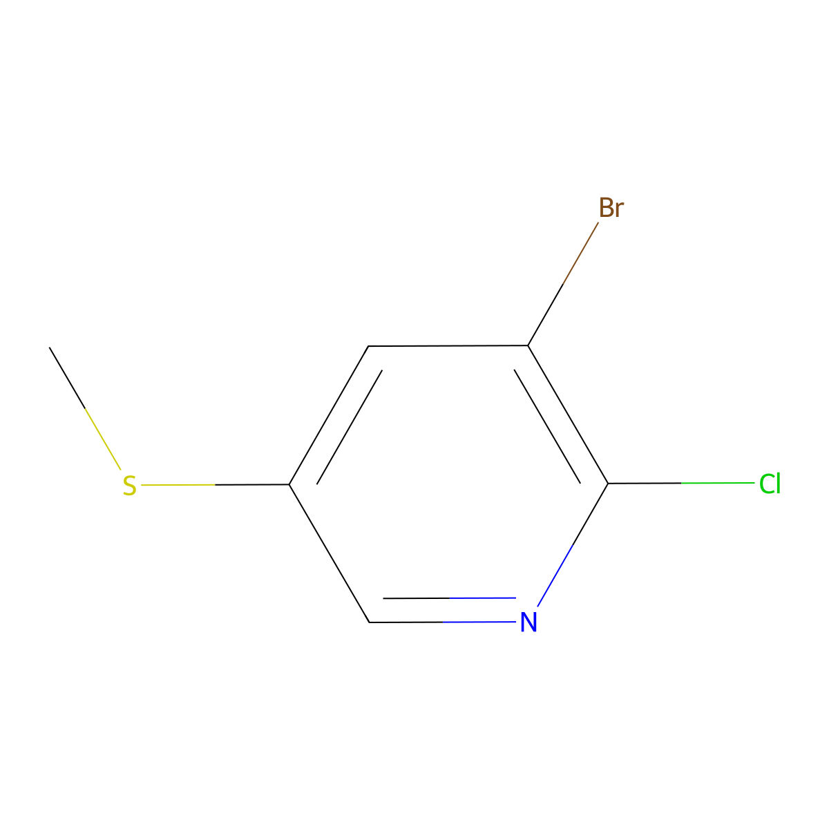3-Bromo-2-chloro-5-(methylsulfanyl)pyridine molecular structure, CAS 2803834-09-3