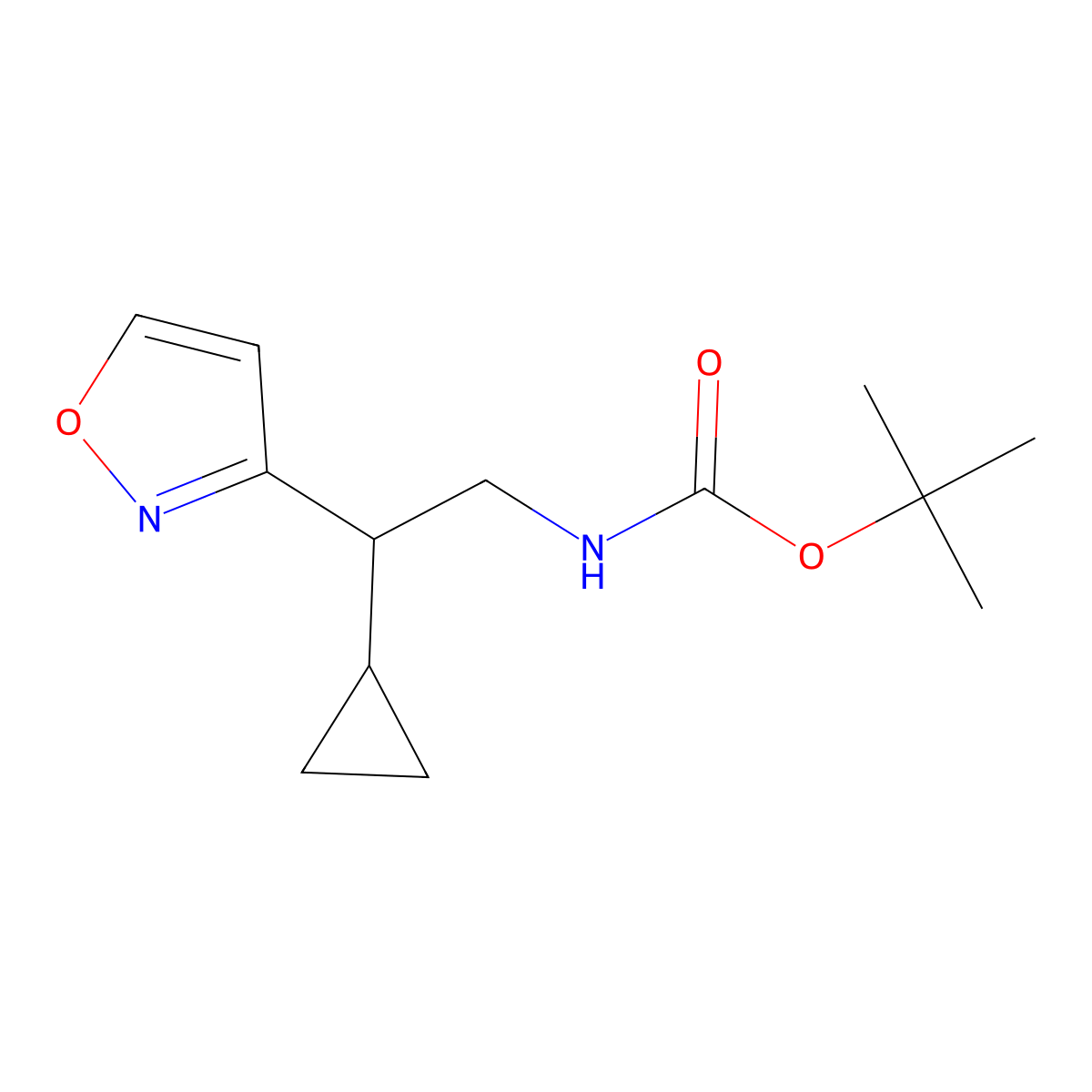 tert-butyl N-[2-cyclopropyl-2-(1,2-oxazol-3-yl)ethyl]carbamate molecular structure, CAS 2803834-15-1