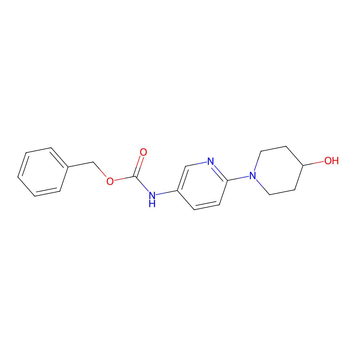 benzyl N-[6-(4-hydroxypiperidin-1-yl)pyridin-3-yl]carbamate molecular structure, CAS 2803834-26-4