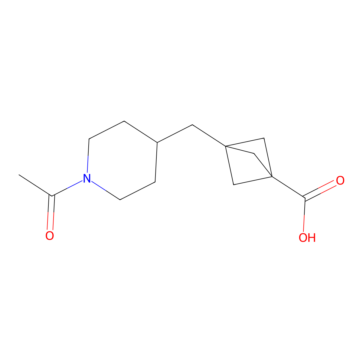 3-[(1-Acetylpiperidin-4-yl)methyl]bicyclo[1.1.1]pentane-1-carboxylic acid molecular structure, CAS 2803834-37-7