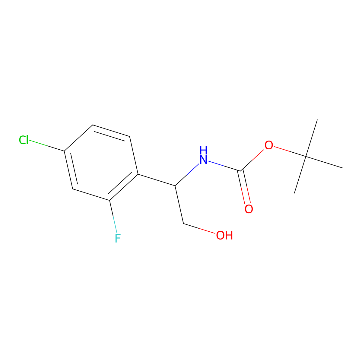 tert-butyl N-[1-(4-chloro-2-fluorophenyl)-2-hydroxyethyl]carbamate molecular structure, CAS 2803834-38-8