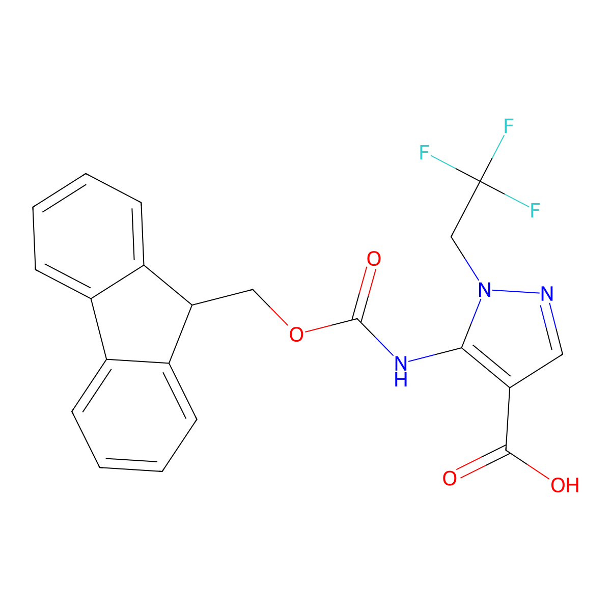5-({[(9H-fluoren-9-yl)methoxy]carbonyl}amino)-1-(2,2,2-trifluoroethyl)-1H-pyrazole-4-carboxylic acid molecular structure, CAS 2803834-48-0