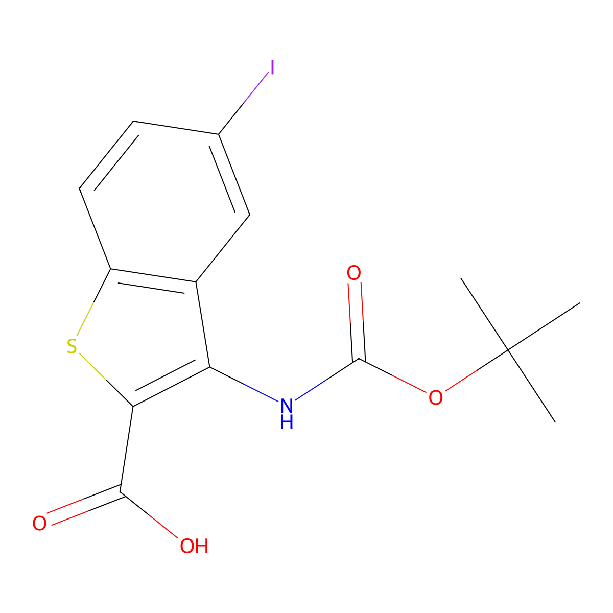 3-{[(Tert-butoxy)carbonyl]amino}-5-iodo-1-benzothiophene-2-carboxylic acid molecular structure, CAS 2803834-54-8