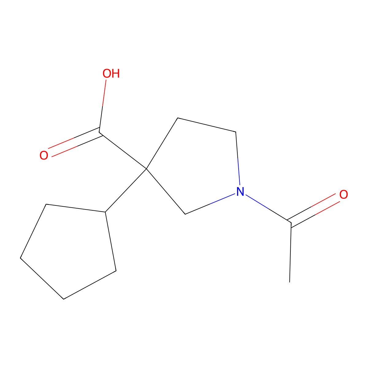 1-Acetyl-3-cyclopentylpyrrolidine-3-carboxylic acid molecular structure, CAS 2803834-83-3