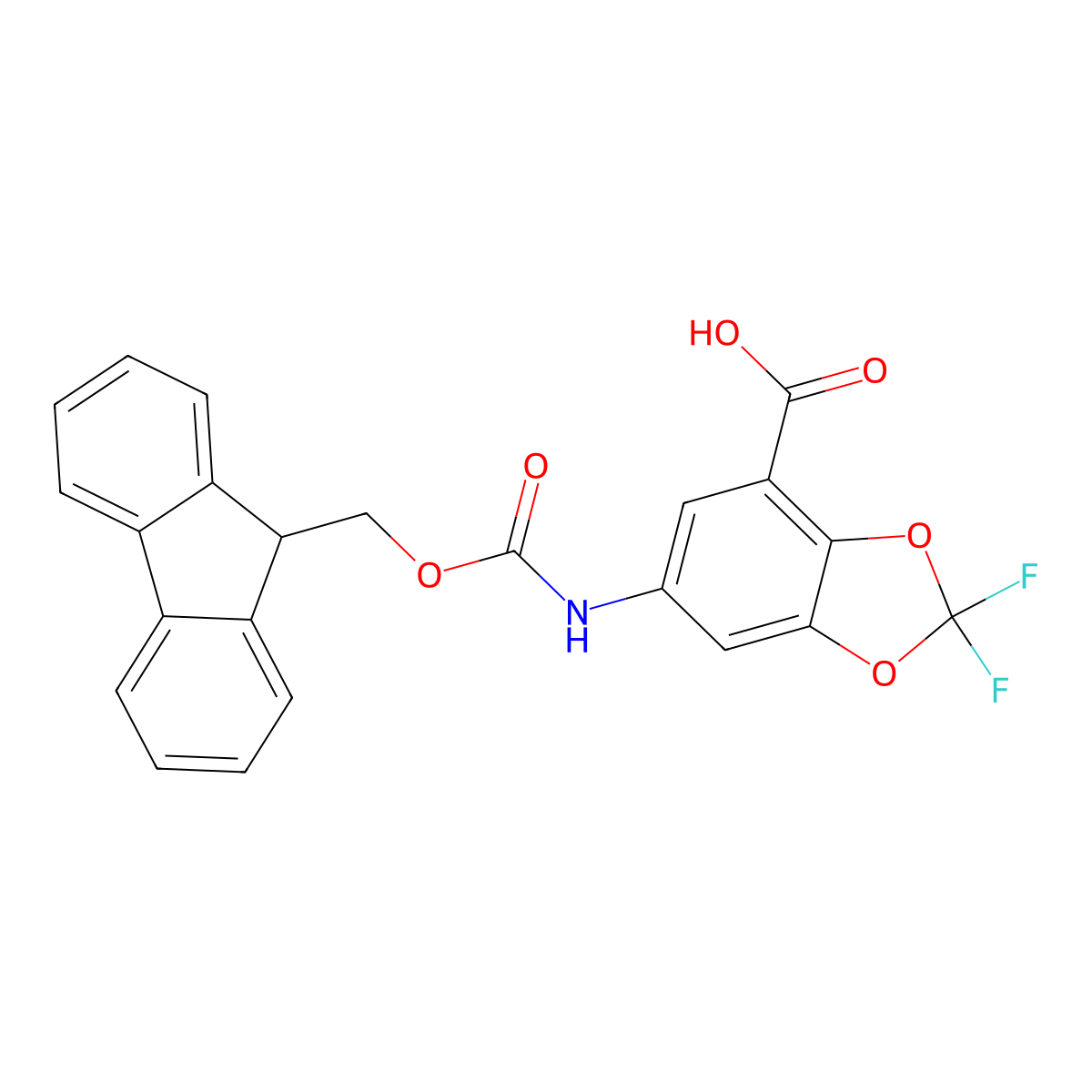 6-({[(9H-fluoren-9-yl)methoxy]carbonyl}amino)-2,2-difluoro-1,3-dioxaindane-4-carboxylic acid molecular structure, CAS 2803834-88-8