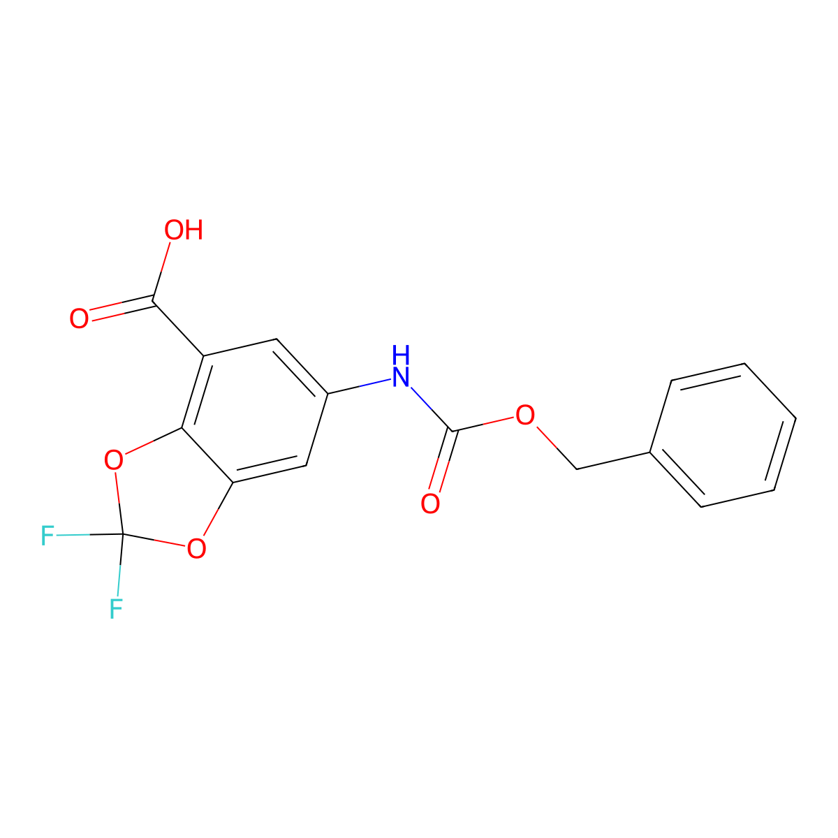 6-{[(Benzyloxy)carbonyl]amino}-2,2-difluoro-1,3-dioxaindane-4-carboxylic acid molecular structure, CAS 2803834-95-7