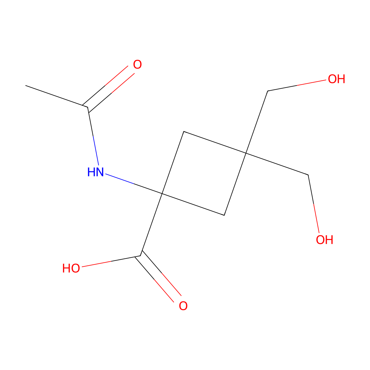 1-Acetamido-3,3-bis(hydroxymethyl)cyclobutane-1-carboxylic acid molecular structure, CAS 2803835-16-5