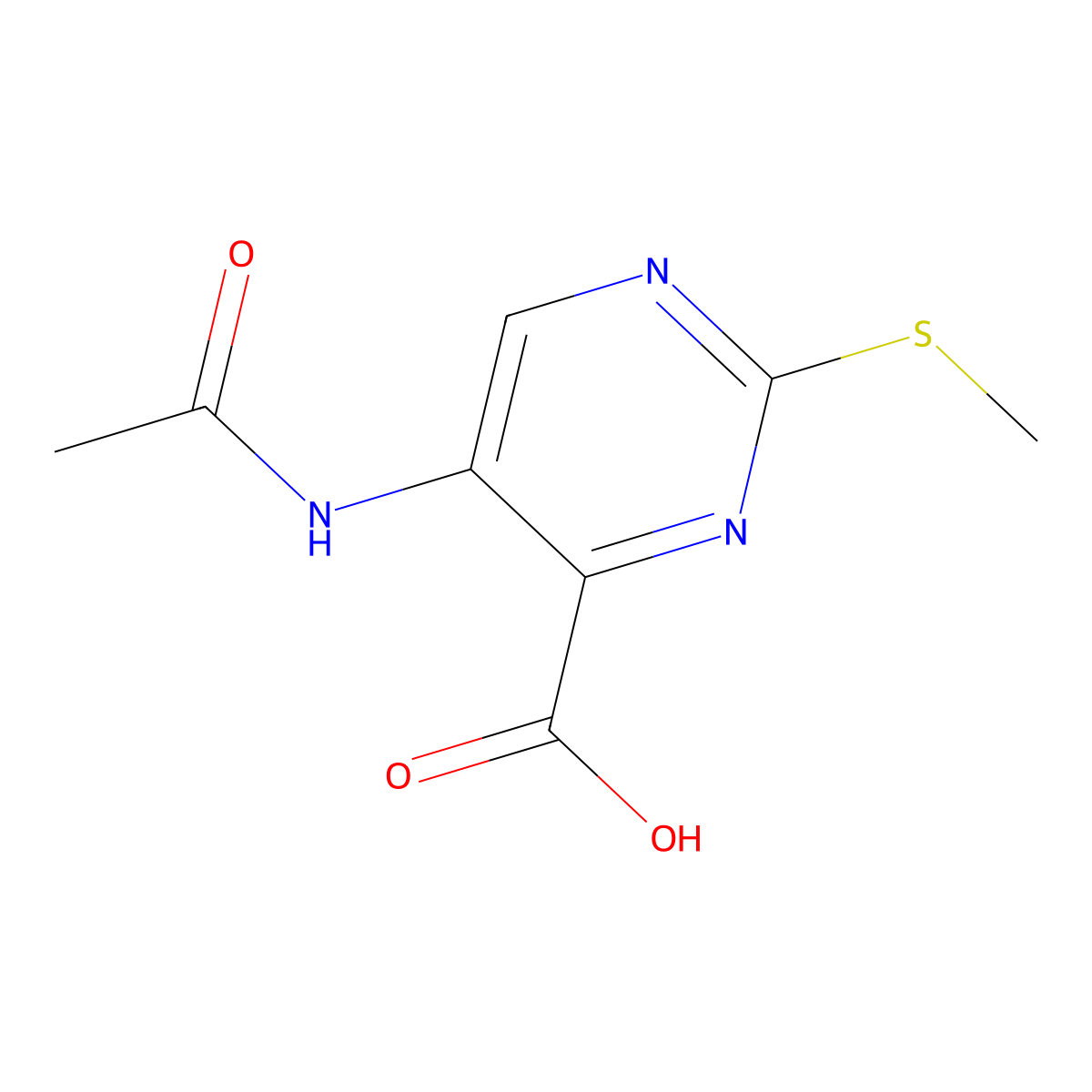 5-Acetamido-2-(methylsulfanyl)pyrimidine-4-carboxylic acid molecular structure, CAS 2803835-25-6