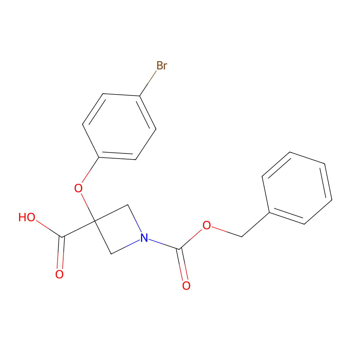 1-[(Benzyloxy)carbonyl]-3-(4-bromophenoxy)azetidine-3-carboxylic acid molecular structure, CAS 2803835-27-8