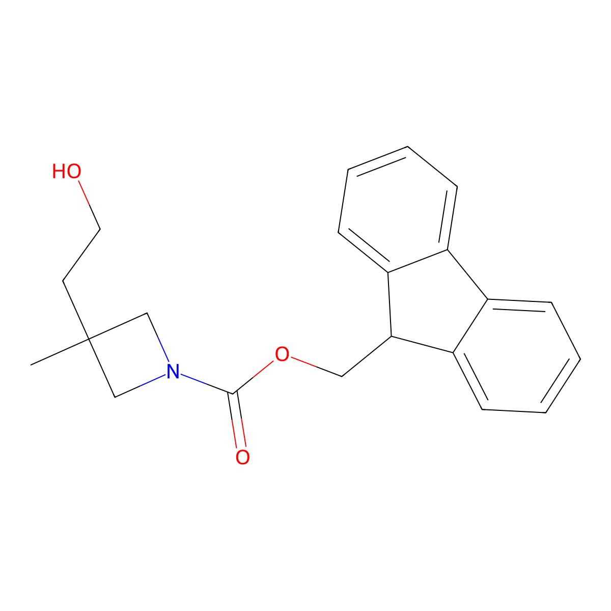(9H-fluoren-9-yl)methyl 3-(2-hydroxyethyl)-3-methylazetidine-1-carboxylate molecular structure, CAS 2803845-85-2