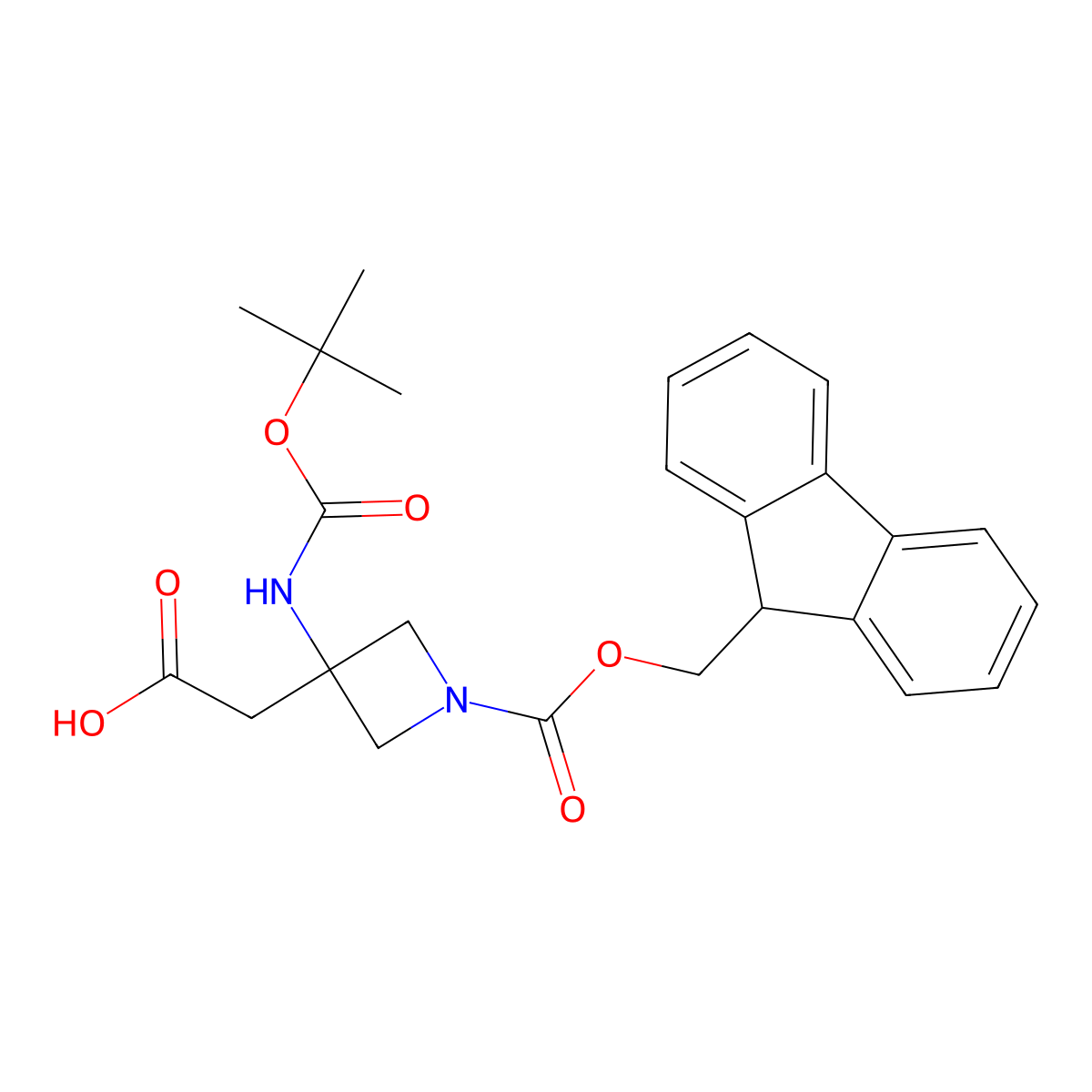 2-(3-{[(tert-butoxy)carbonyl]amino}-1-{[(9H-fluoren-9-yl)methoxy]carbonyl}azetidin-3-yl)acetic acid molecular structure, CAS 2803846-24-2