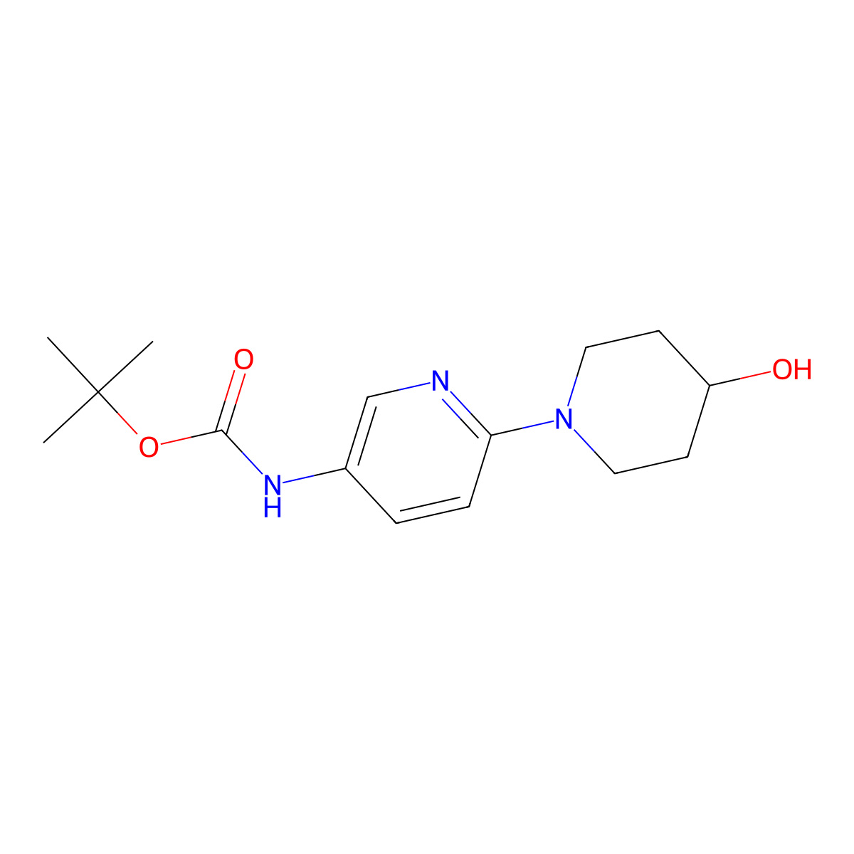 tert-butyl N-[6-(4-hydroxypiperidin-1-yl)pyridin-3-yl]carbamate molecular structure, CAS 2803846-54-8