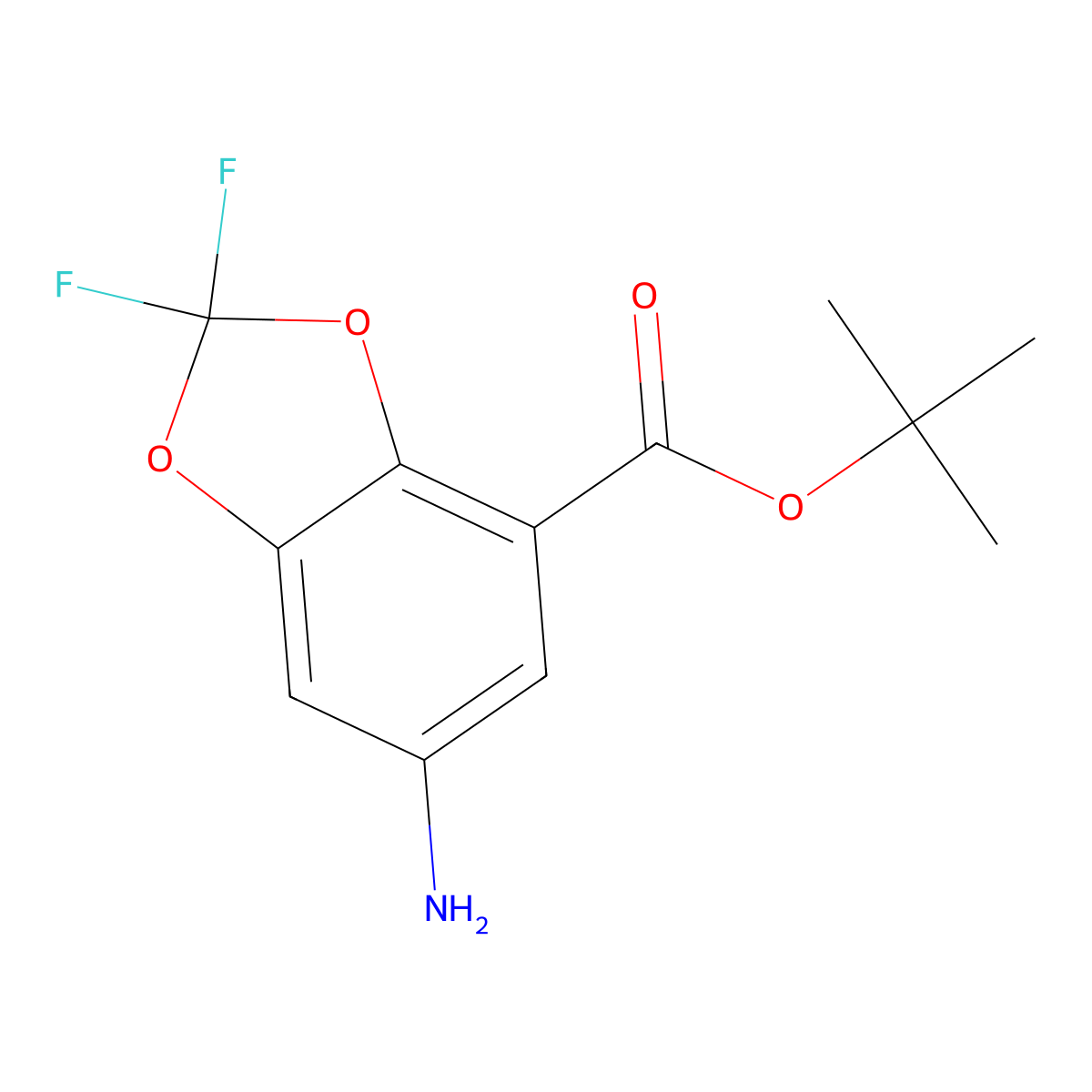 Tert-butyl 6-amino-2,2-difluoro-1,3-dioxaindane-4-carboxylate molecular structure, CAS 2803846-60-6
