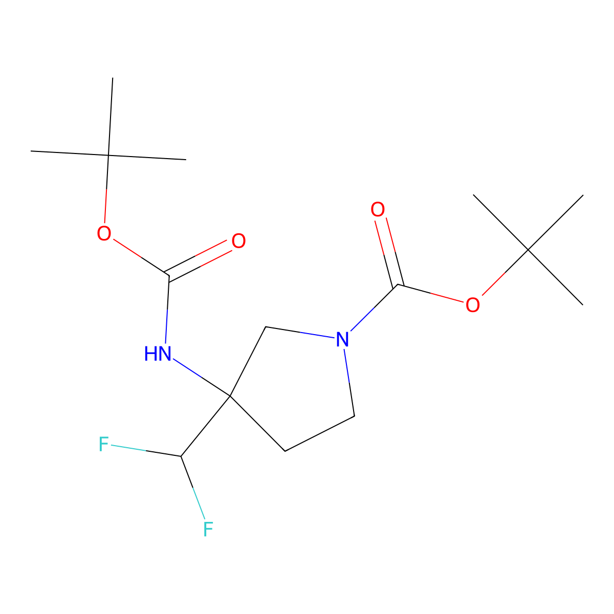 Tert-butyl 3-{[(tert-butoxy)carbonyl]amino}-3-(difluoromethyl)pyrrolidine-1-carboxylate molecular structure, CAS 2803846-71-9