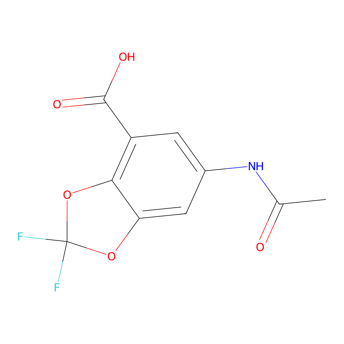 6-Acetamido-2,2-difluoro-1,3-dioxaindane-4-carboxylic acid molecular structure, CAS 2803846-73-1