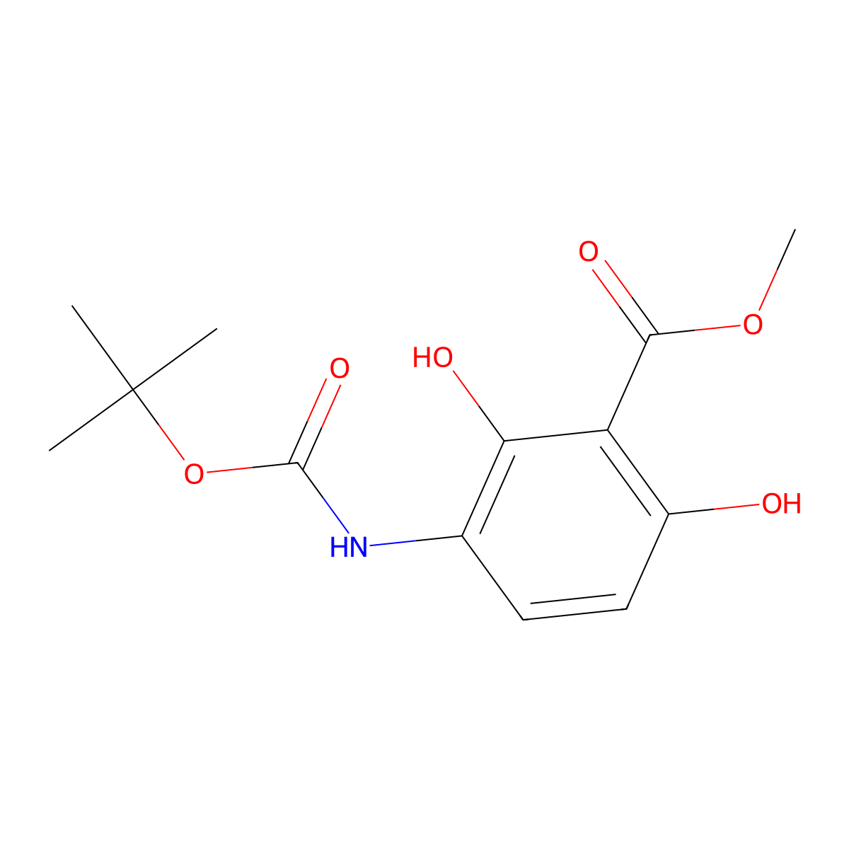 Methyl 3-{[(tert-butoxy)carbonyl]amino}-2,6-dihydroxybenzoate molecular structure, CAS 2803846-80-0