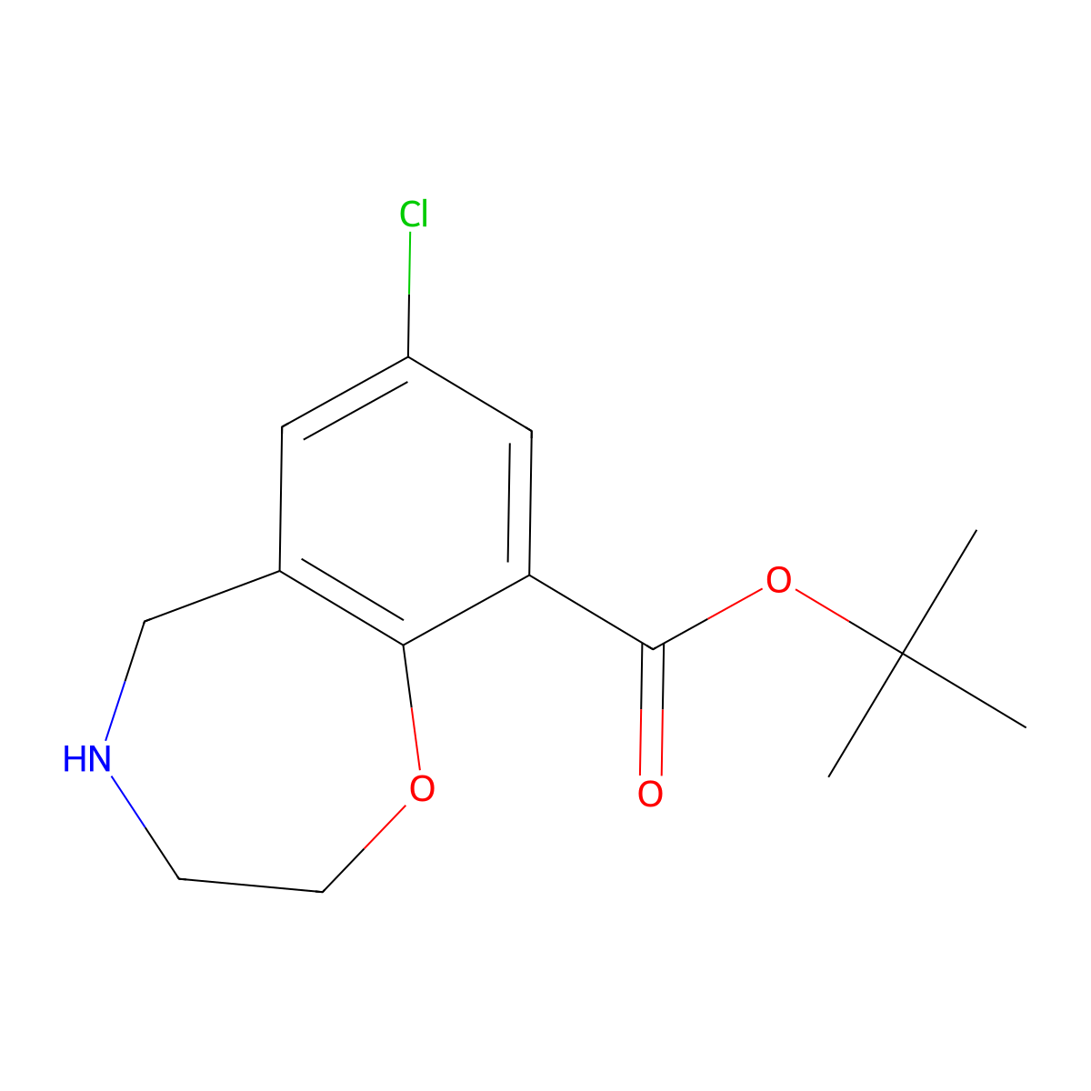 Tert-butyl 7-chloro-2,3,4,5-tetrahydro-1,4-benzoxazepine-9-carboxylate molecular structure, CAS 2803847-20-1