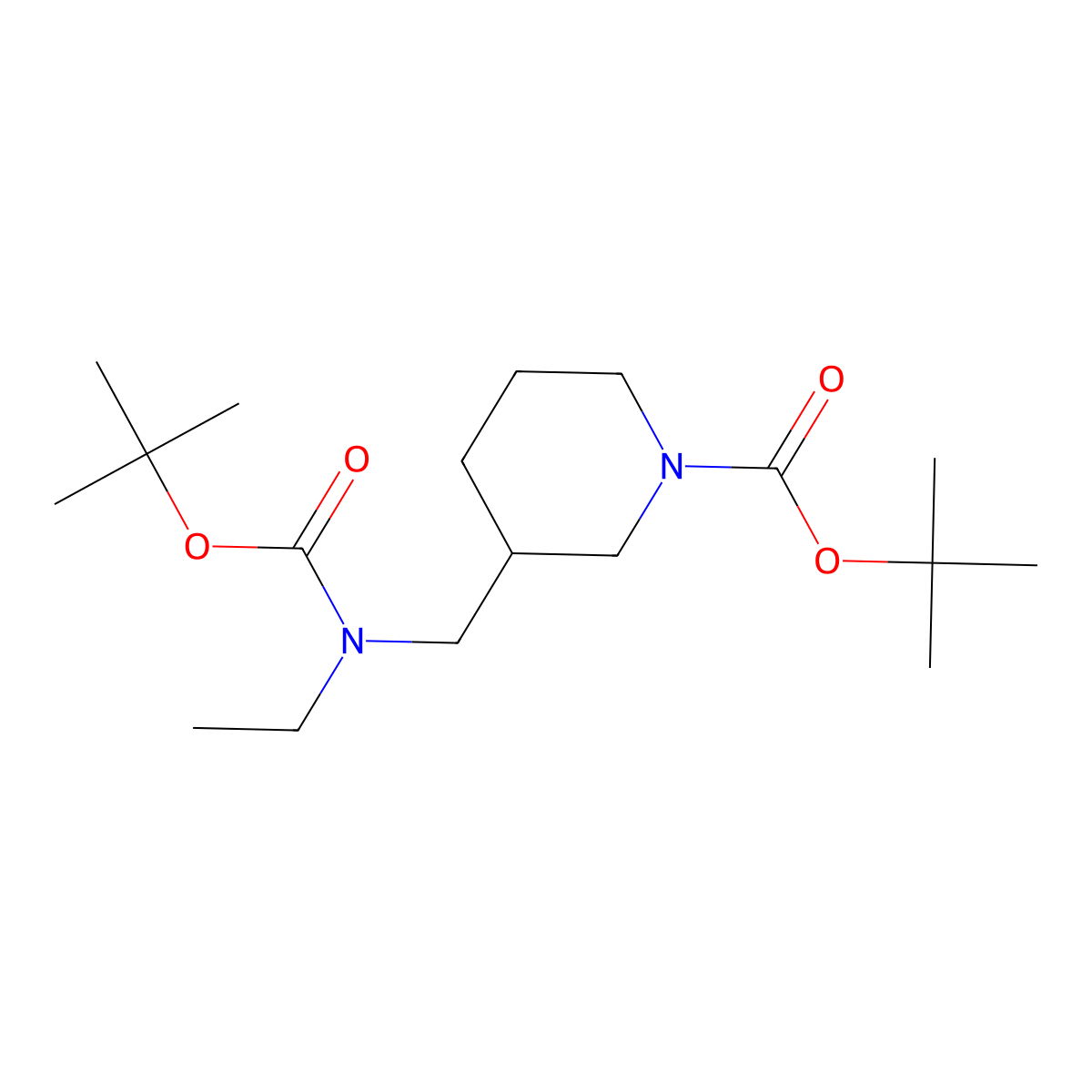Tert-butyl 3-({[(tert-butoxy)carbonyl](ethyl)amino}methyl)piperidine-1-carboxylate molecular structure, CAS 2803847-33-6