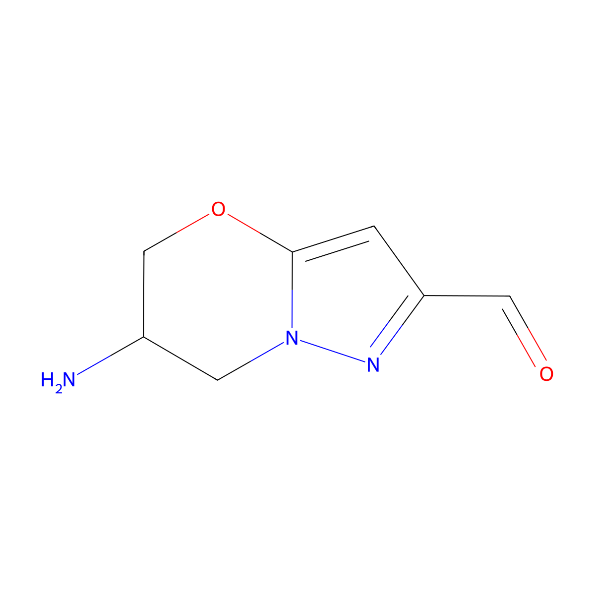 6-amino-5H,6H,7H-pyrazolo[3,2-b][1,3]oxazine-2-carbaldehyde molecular structure, CAS 2803847-46-1