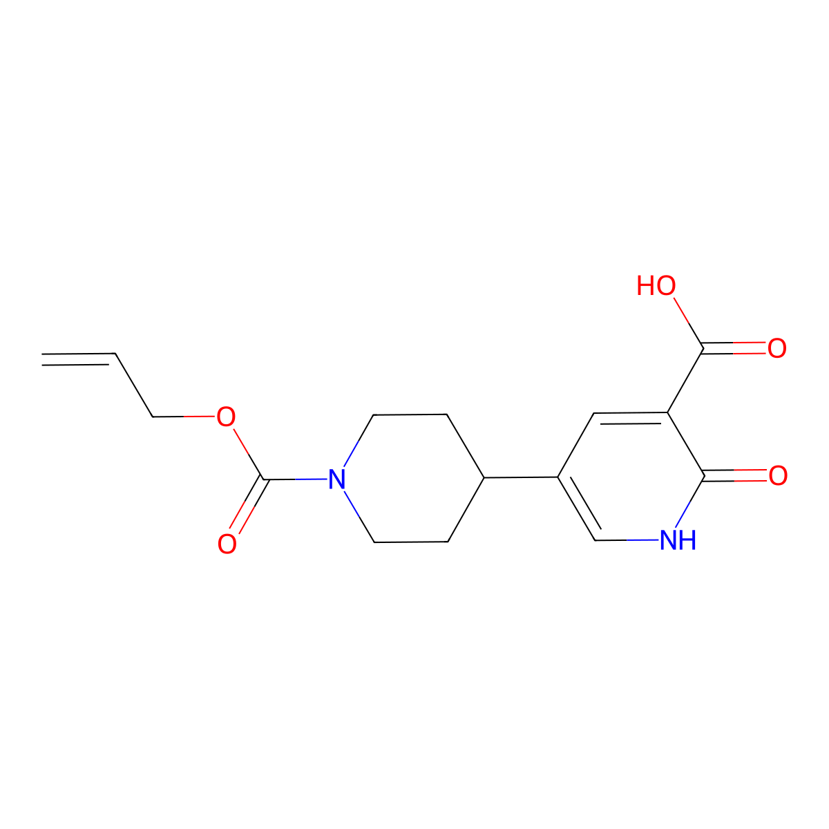 2-Oxo-5-{1-[(prop-2-en-1-yloxy)carbonyl]piperidin-4-yl}-1,2-dihydropyridine-3-carboxylic acid molecular structure, CAS 2803847-52-9