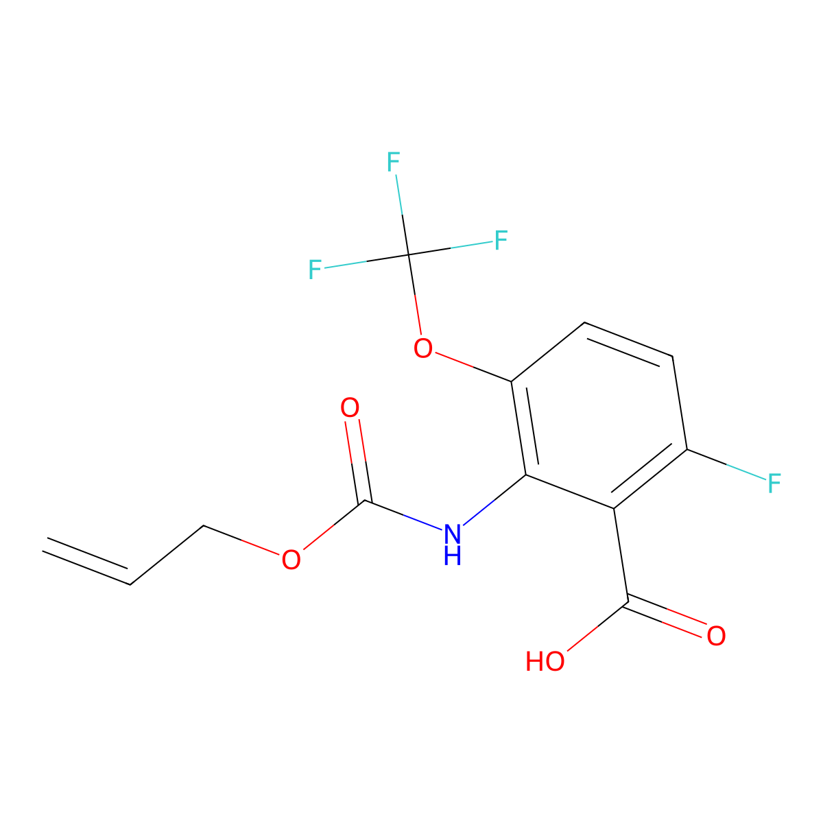 6-Fluoro-2-{[(prop-2-en-1-yloxy)carbonyl]amino}-3-(trifluoromethoxy)benzoic acid molecular structure, CAS 2803847-57-4