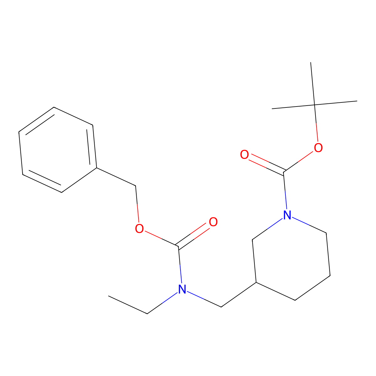 Tert-butyl 3-({[(benzyloxy)carbonyl](ethyl)amino}methyl)piperidine-1-carboxylate molecular structure, CAS 2803847-72-3