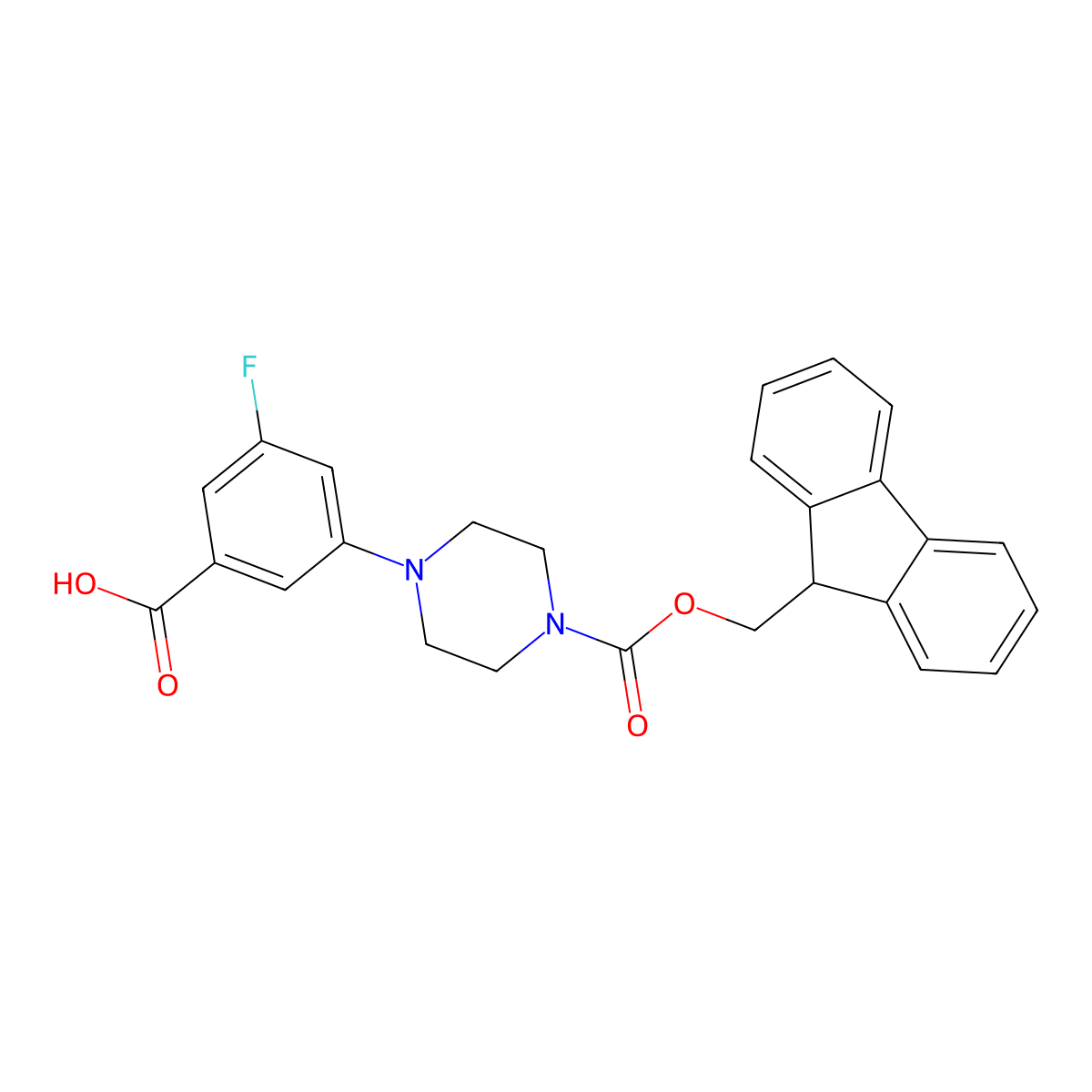 3-(4-{[(9H-fluoren-9-yl)methoxy]carbonyl}piperazin-1-yl)-5-fluorobenzoic acid molecular structure, CAS 2803847-73-4