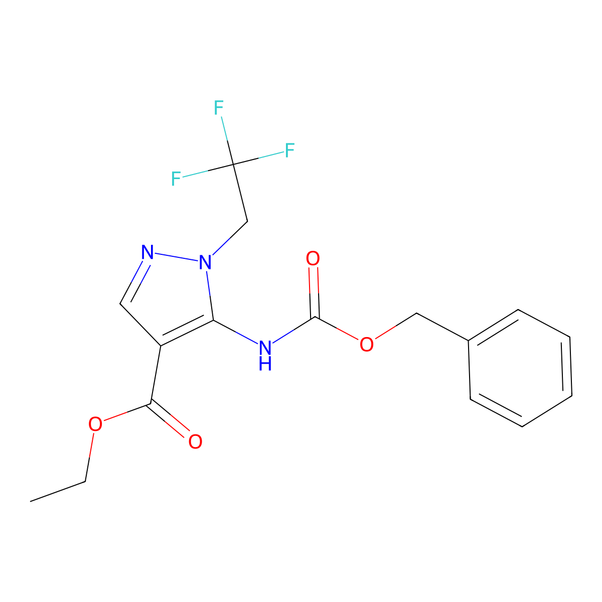 ethyl 5-{[(benzyloxy)carbonyl]amino}-1-(2,2,2-trifluoroethyl)-1H-pyrazole-4-carboxylate molecular structure, CAS 2803847-76-7