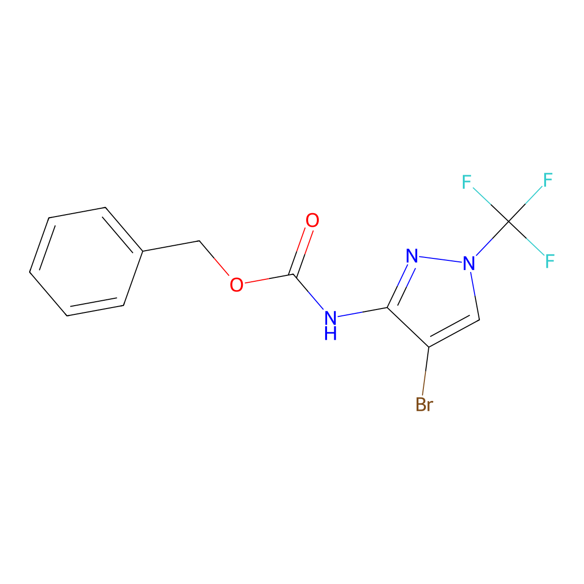 benzyl N-[4-bromo-1-(trifluoromethyl)-1H-pyrazol-3-yl]carbamate molecular structure, CAS 2803851-27-4