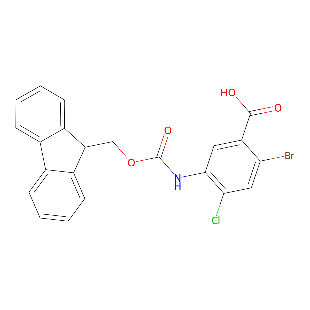 2-bromo-4-chloro-5-({[(9H-fluoren-9-yl)methoxy]carbonyl}amino)benzoic acid molecular structure, CAS 2803851-35-4