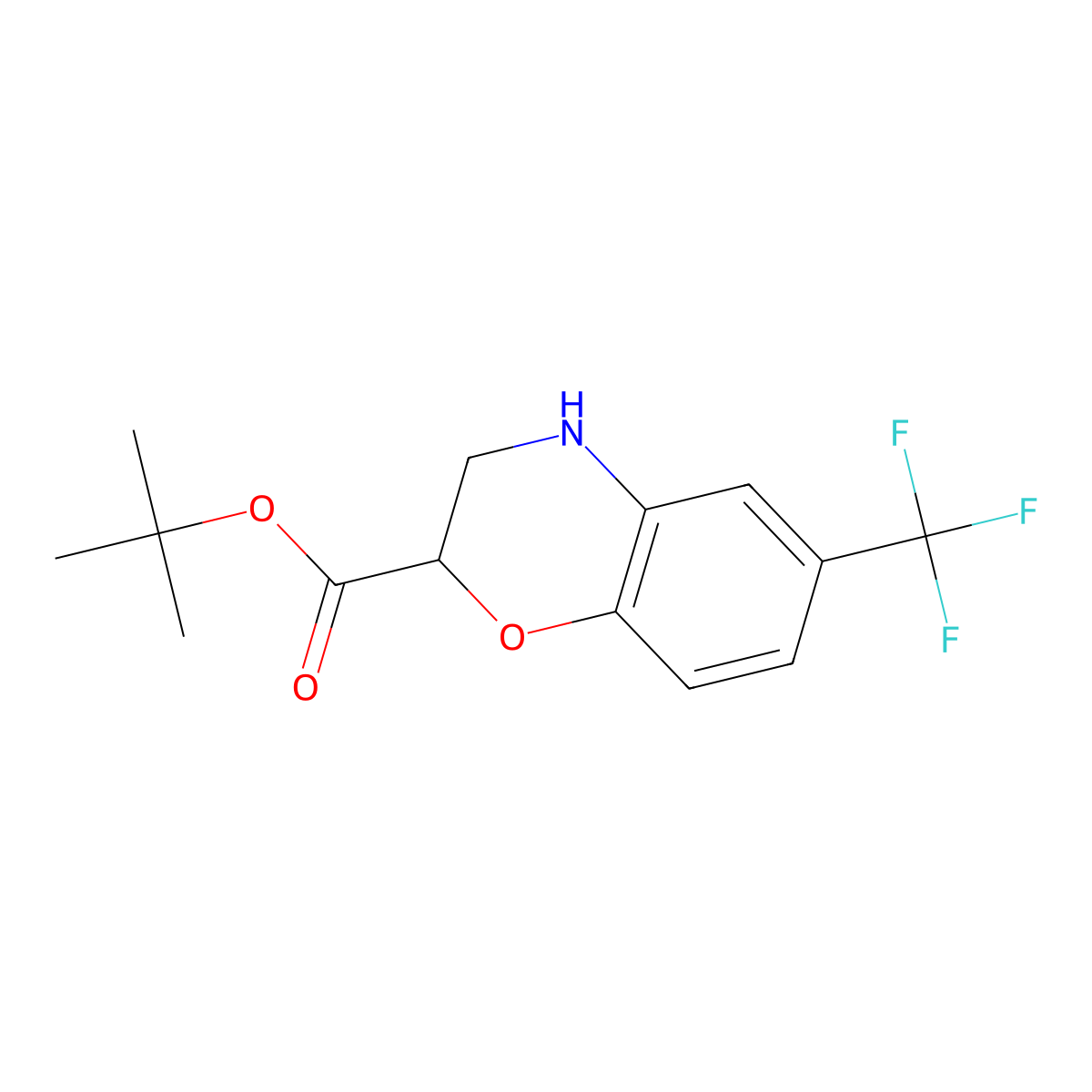 tert-butyl 6-(trifluoromethyl)-3,4-dihydro-2H-1,4-benzoxazine-2-carboxylate molecular structure, CAS 2803851-60-5