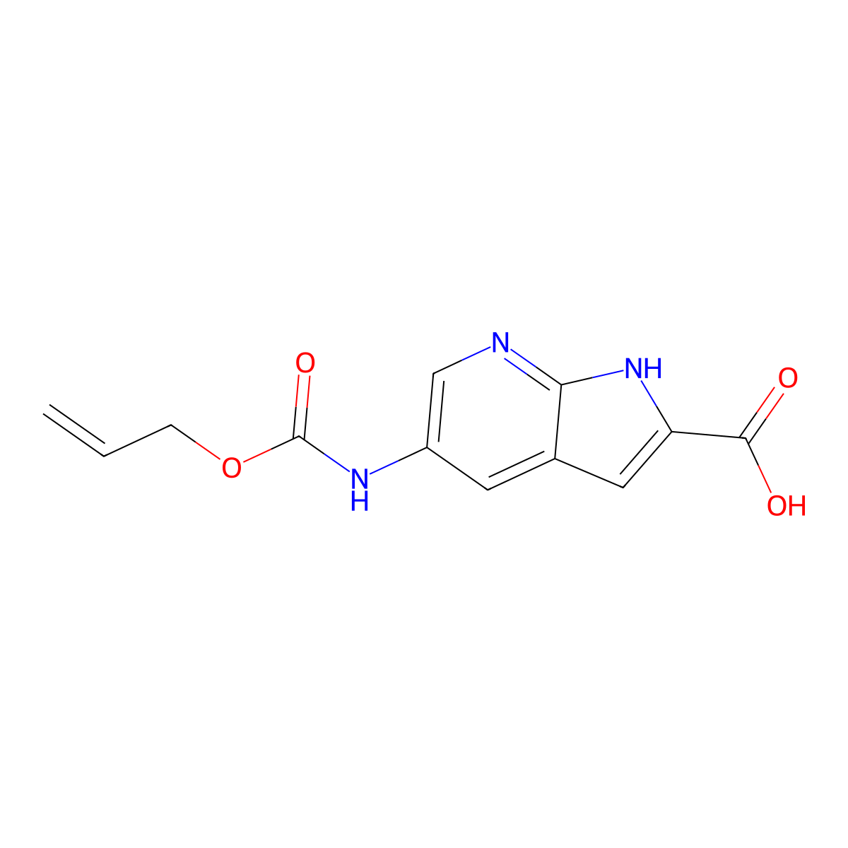 5-{[(prop-2-en-1-yloxy)carbonyl]amino}-1H-pyrrolo[2,3-b]pyridine-2-carboxylic acid molecular structure, CAS 2803851-71-8