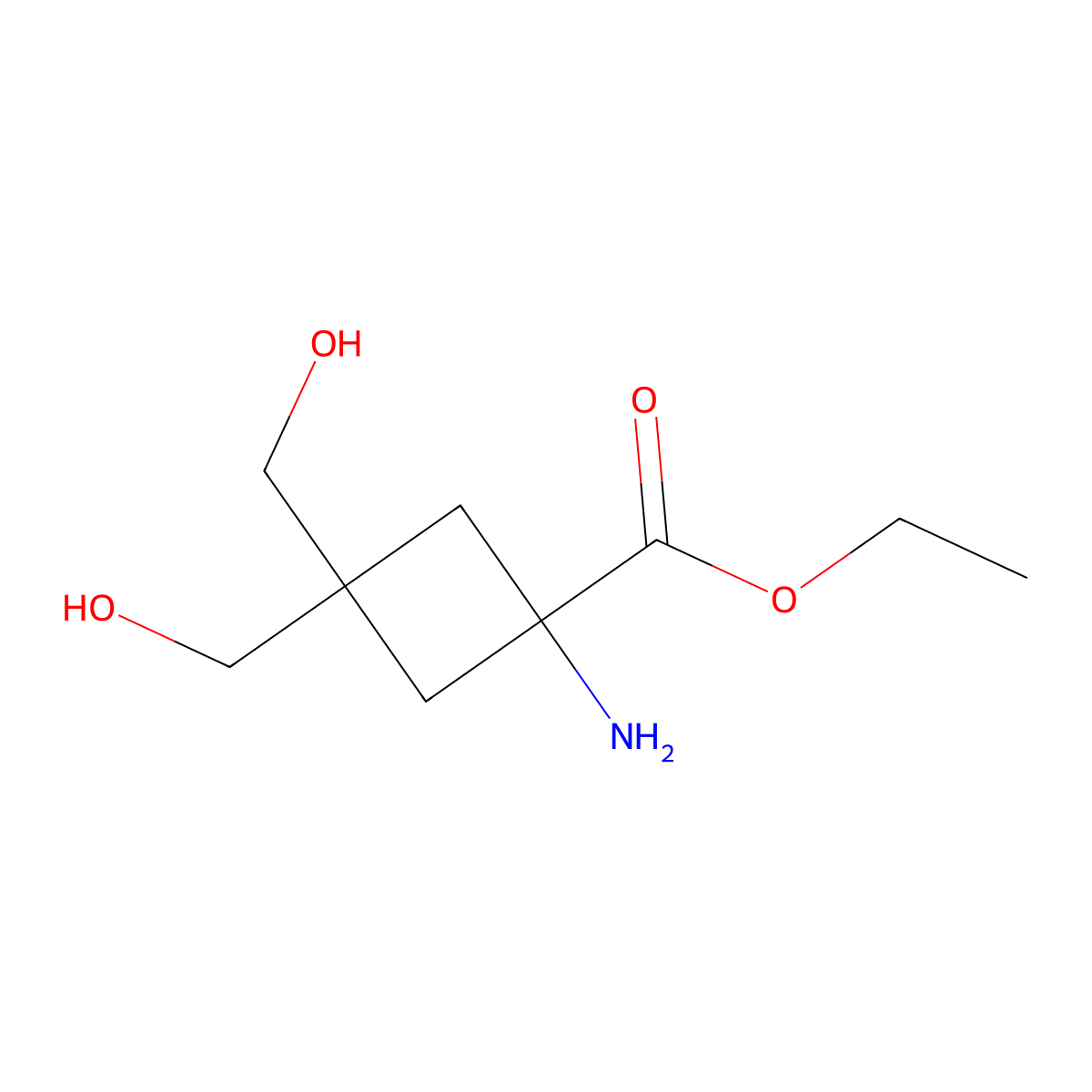 Ethyl 1-amino-3,3-bis(hydroxymethyl)cyclobutane-1-carboxylate molecular structure, CAS 2803851-72-9