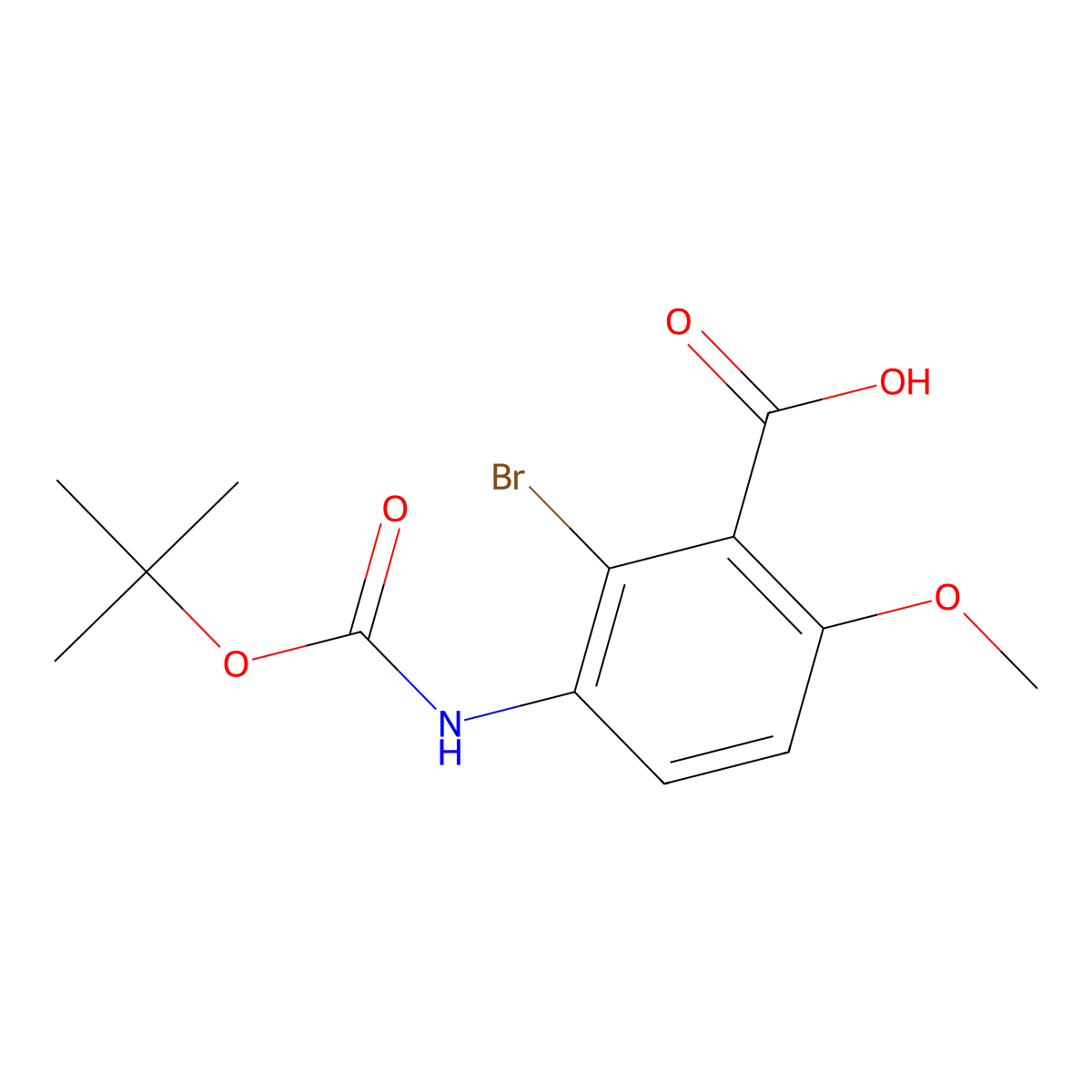 2-Bromo-3-{[(tert-butoxy)carbonyl]amino}-6-methoxybenzoic acid molecular structure, CAS 2803851-86-5