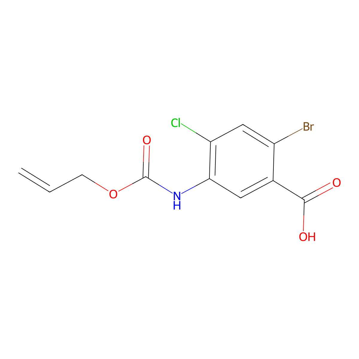 2-Bromo-4-chloro-5-{[(prop-2-en-1-yloxy)carbonyl]amino}benzoic acid molecular structure, CAS 2803852-07-3