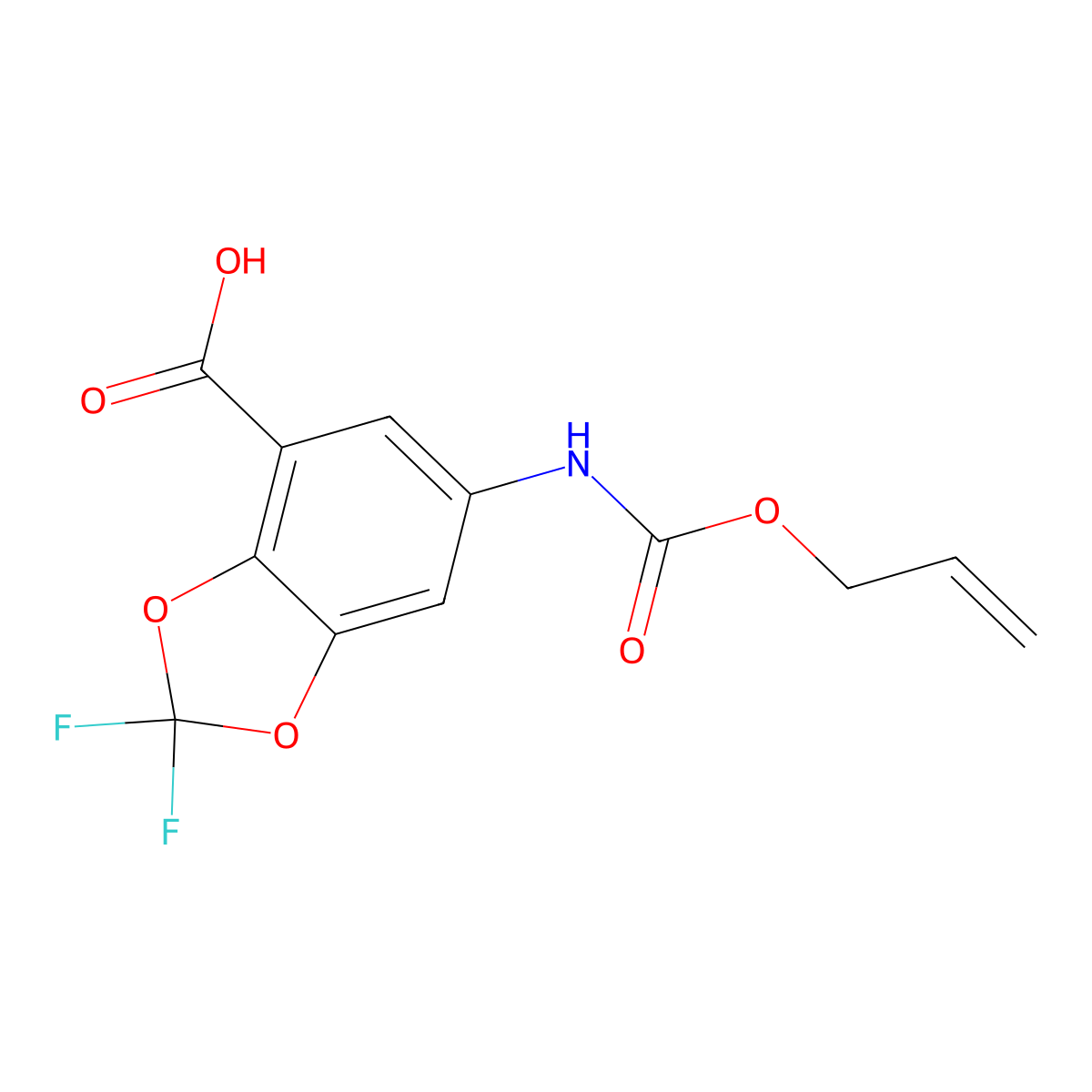 2,2-Difluoro-6-{[(prop-2-en-1-yloxy)carbonyl]amino}-1,3-dioxaindane-4-carboxylic acid molecular structure, CAS 2803852-13-1