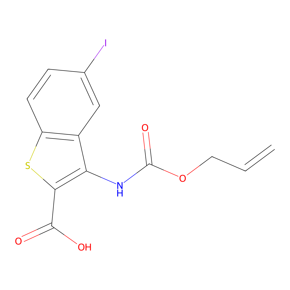 5-Iodo-3-{[(prop-2-en-1-yloxy)carbonyl]amino}-1-benzothiophene-2-carboxylic acid molecular structure, CAS 2803852-22-2