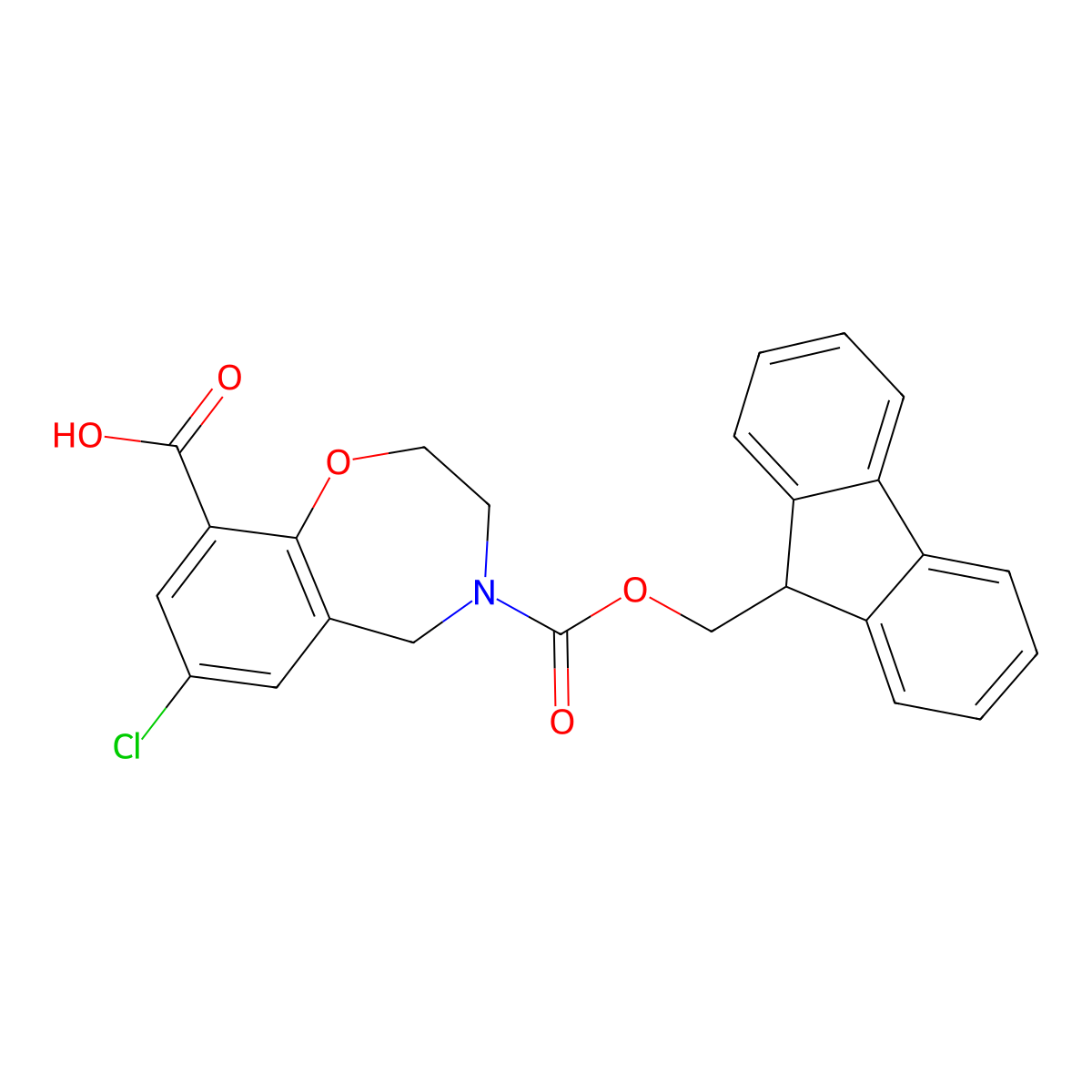 7-chloro-4-{[(9H-fluoren-9-yl)methoxy]carbonyl}-2,3,4,5-tetrahydro-1,4-benzoxazepine-9-carboxylic acid molecular structure, CAS 2803852-51-7