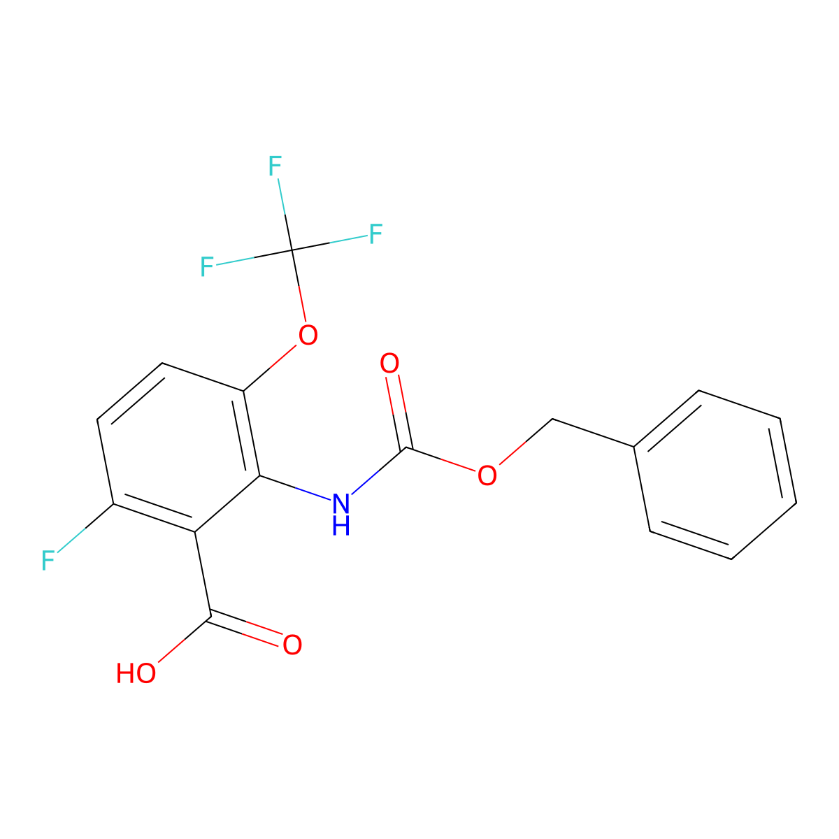 2-{[(Benzyloxy)carbonyl]amino}-6-fluoro-3-(trifluoromethoxy)benzoic acid molecular structure, CAS 2803852-80-2