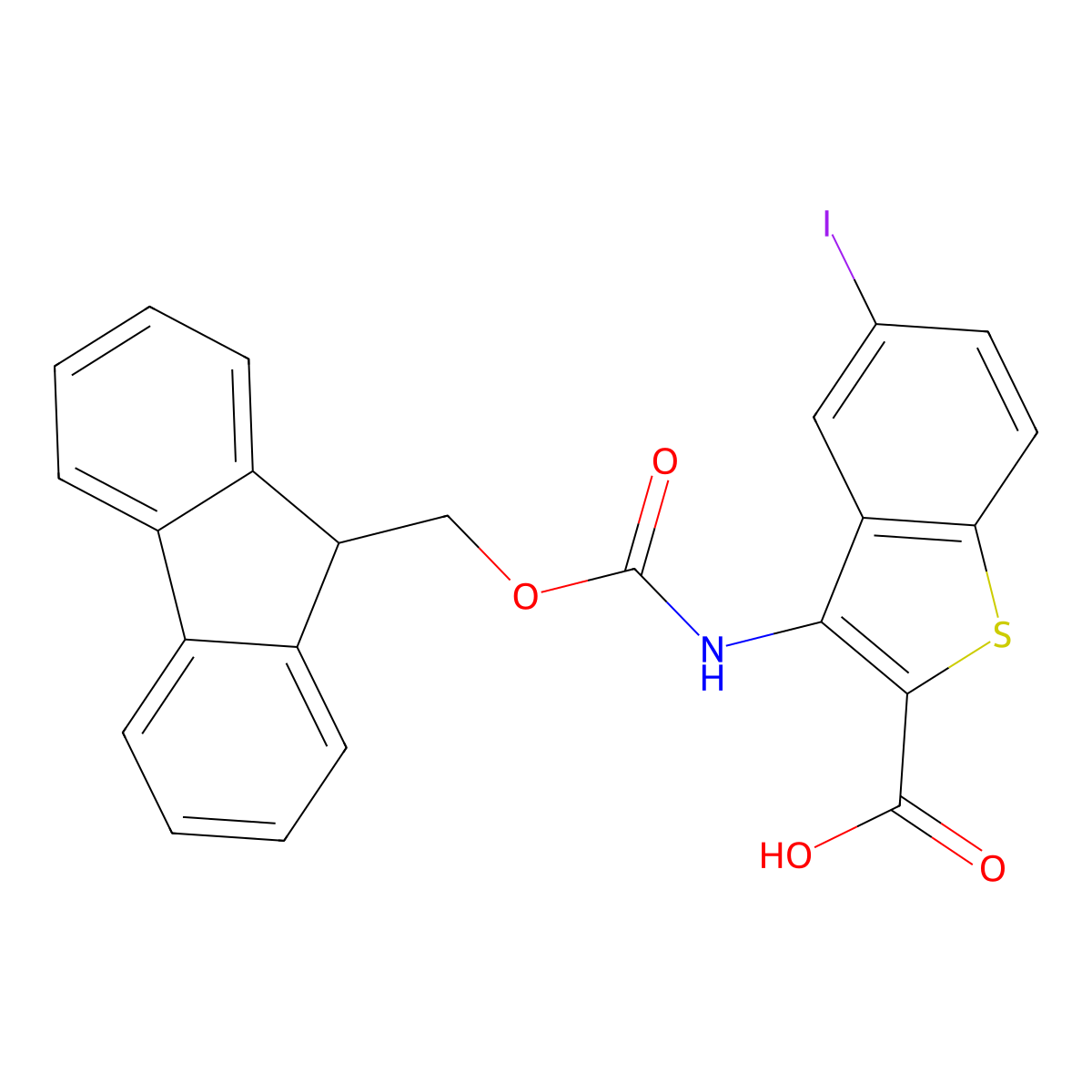 3-({[(9H-fluoren-9-yl)methoxy]carbonyl}amino)-5-iodo-1-benzothiophene-2-carboxylic acid molecular structure, CAS 2803852-93-7