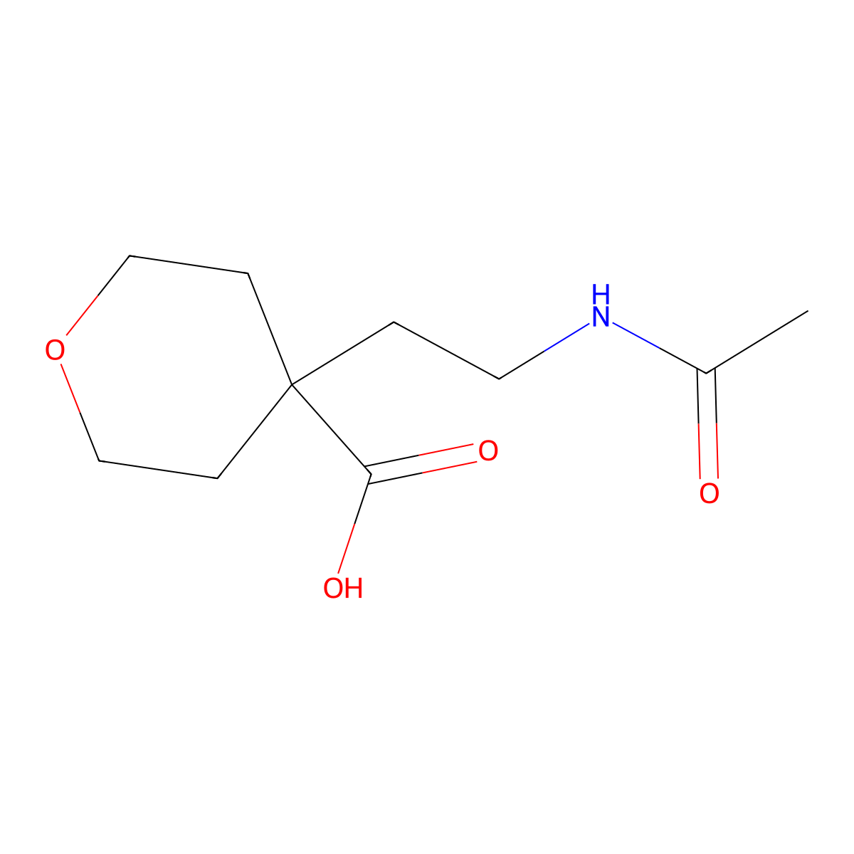 4-(2-Acetamidoethyl)oxane-4-carboxylic acid molecular structure, CAS 2803853-05-4